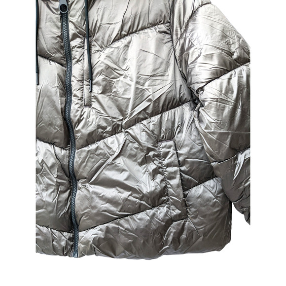 Ava Viv Puffer Jacket Short 2X Plus Winter Hood Coat Faux Fur Full Zip Silver - Picture 2 of 9